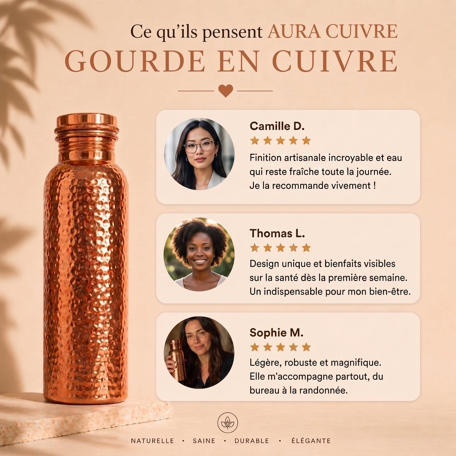 Gourde en Cuivre – Aura Cuivre | L’Eau Purifiée par le Cuivre